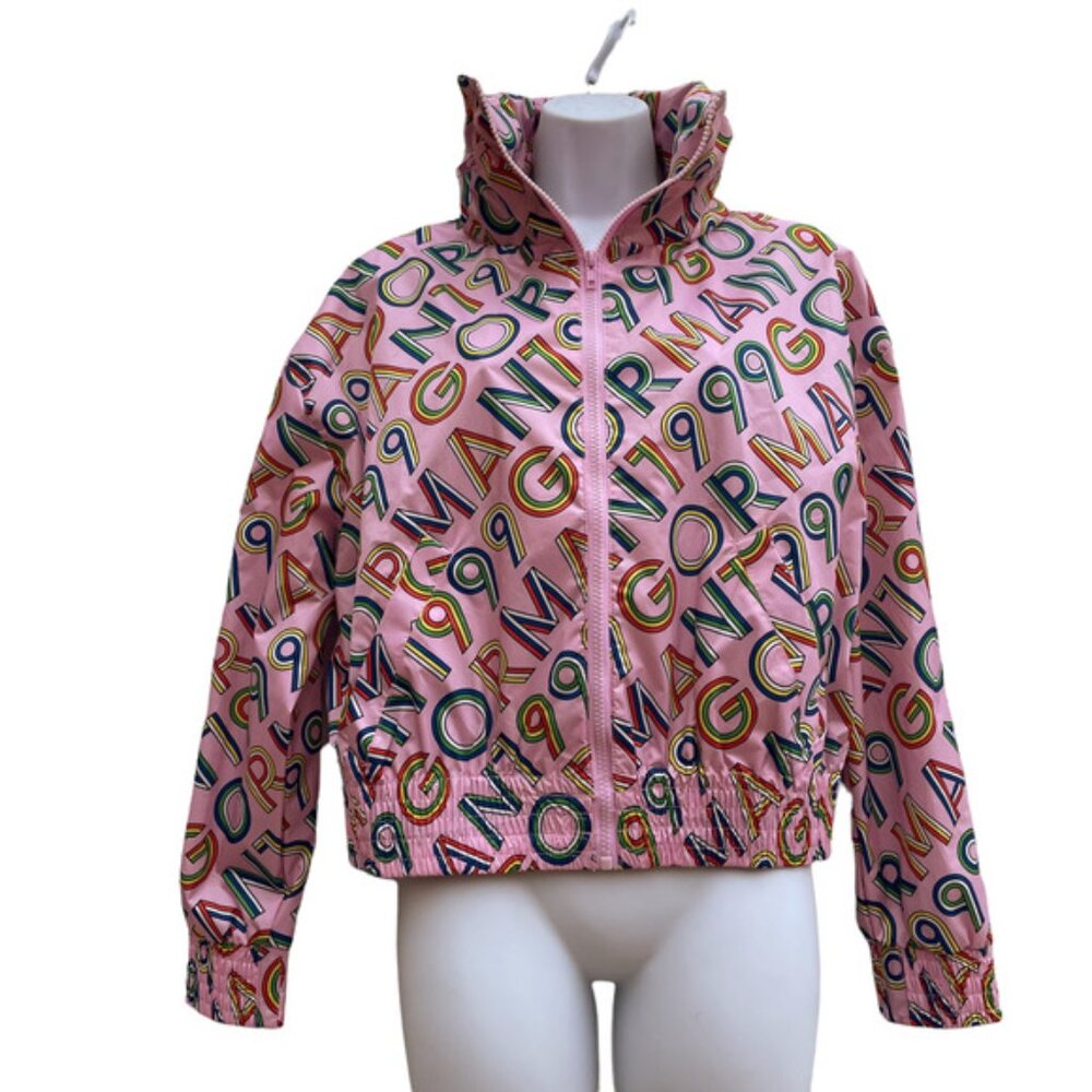 Gorman Rain Jacket Hooded Pink Rainbow Logo Print “99” Recycled PET AU 12 US 8